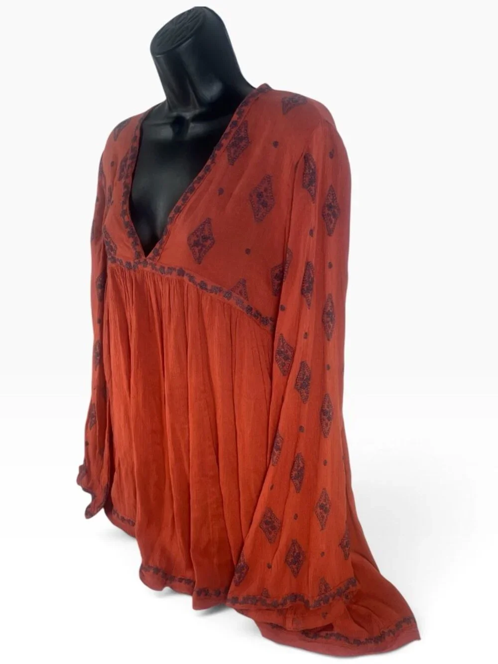 Free People Rustic Diamond Embroidered Tunic Mini Dress Bohemian over sz S/P new